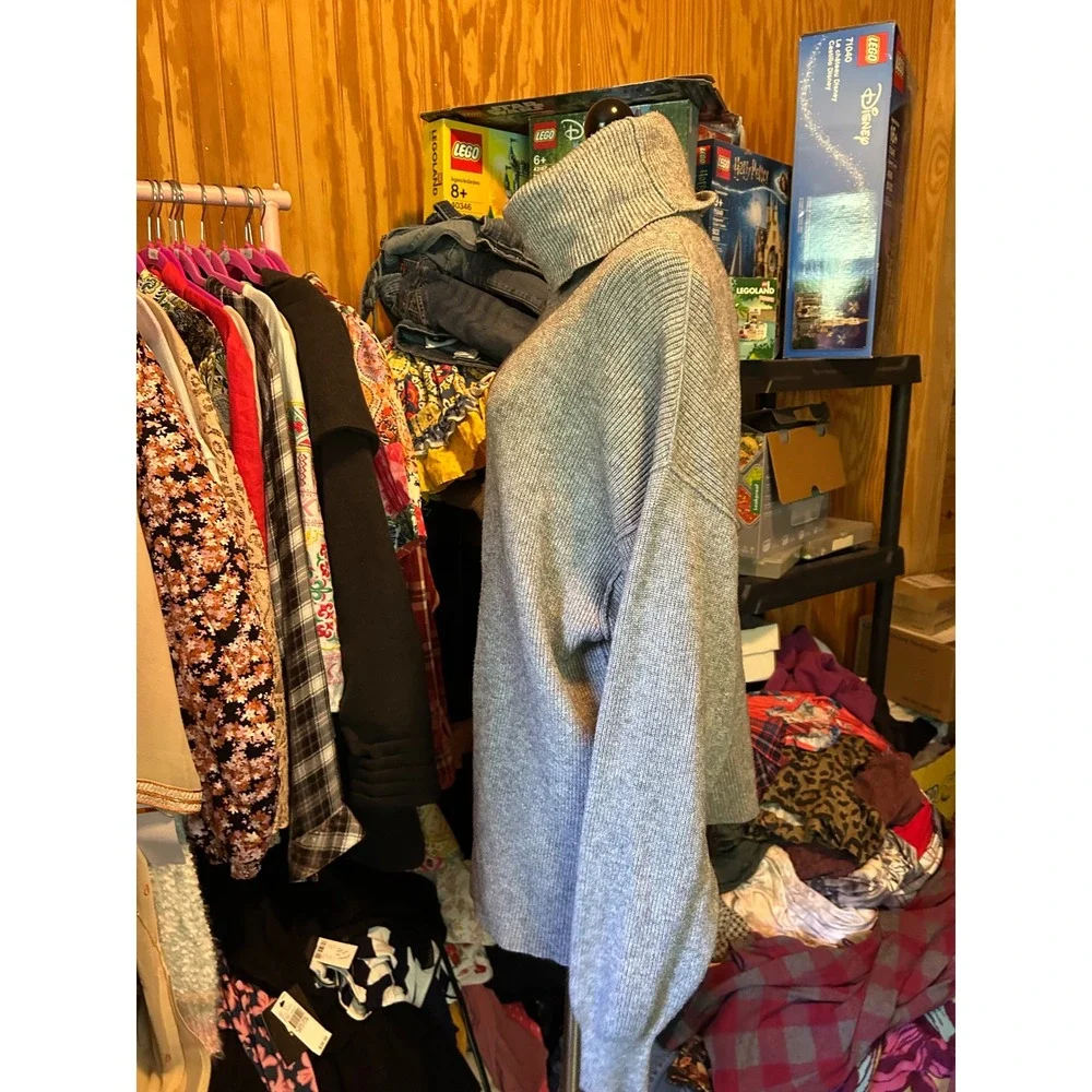 Free People Softly Structured Oversized Turtleneck Knit Sweater Grey Size S